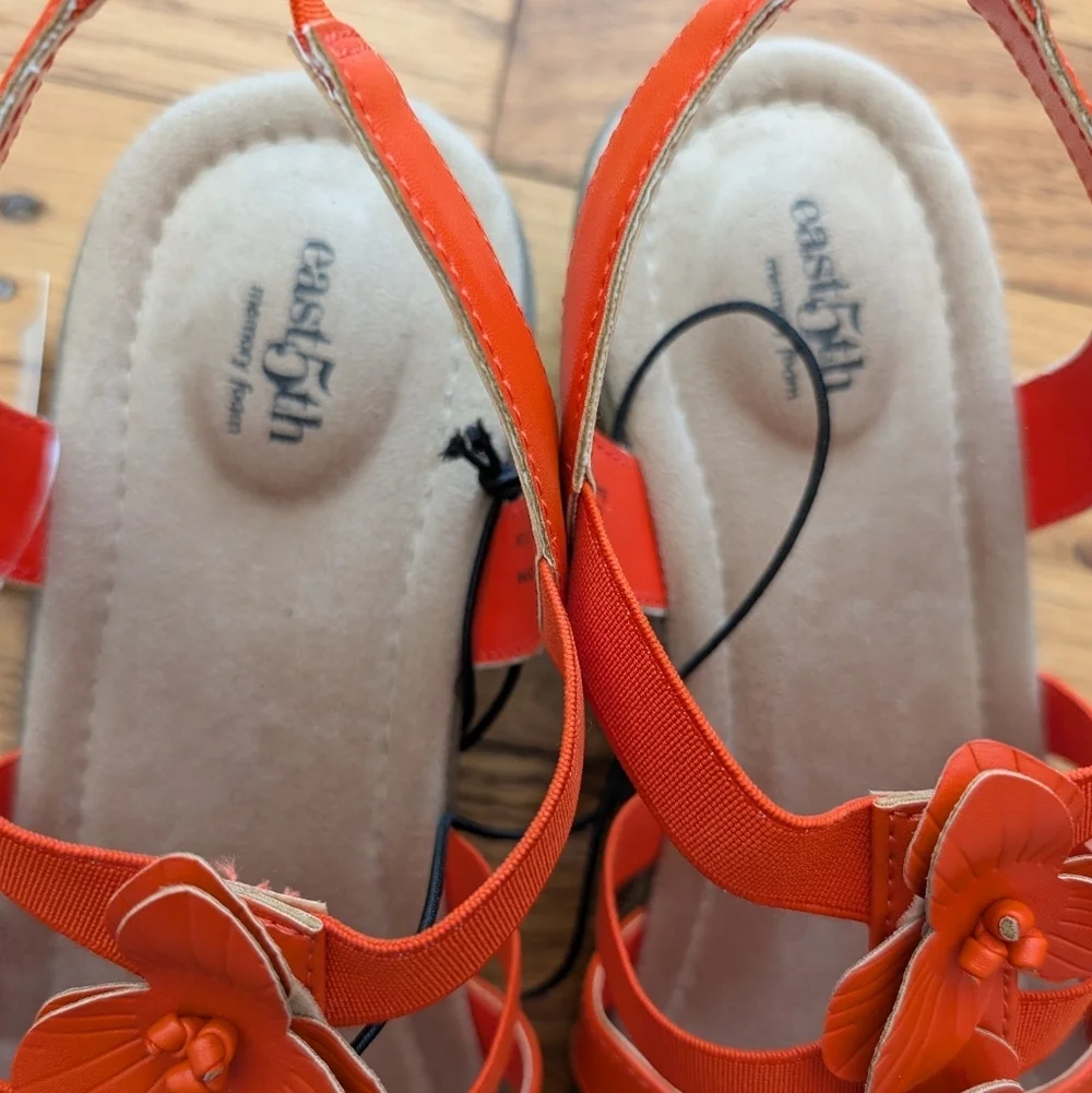 NWT East 5th Bright Orange Ister Floral Strappy Sandals - Picture 6 of 8